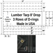 Sigman Bee Tarp Black Mesh 8' Drop Flatbed Lumber Tarp 27' x 24' - 3 Rows D-Rings - Made in USA