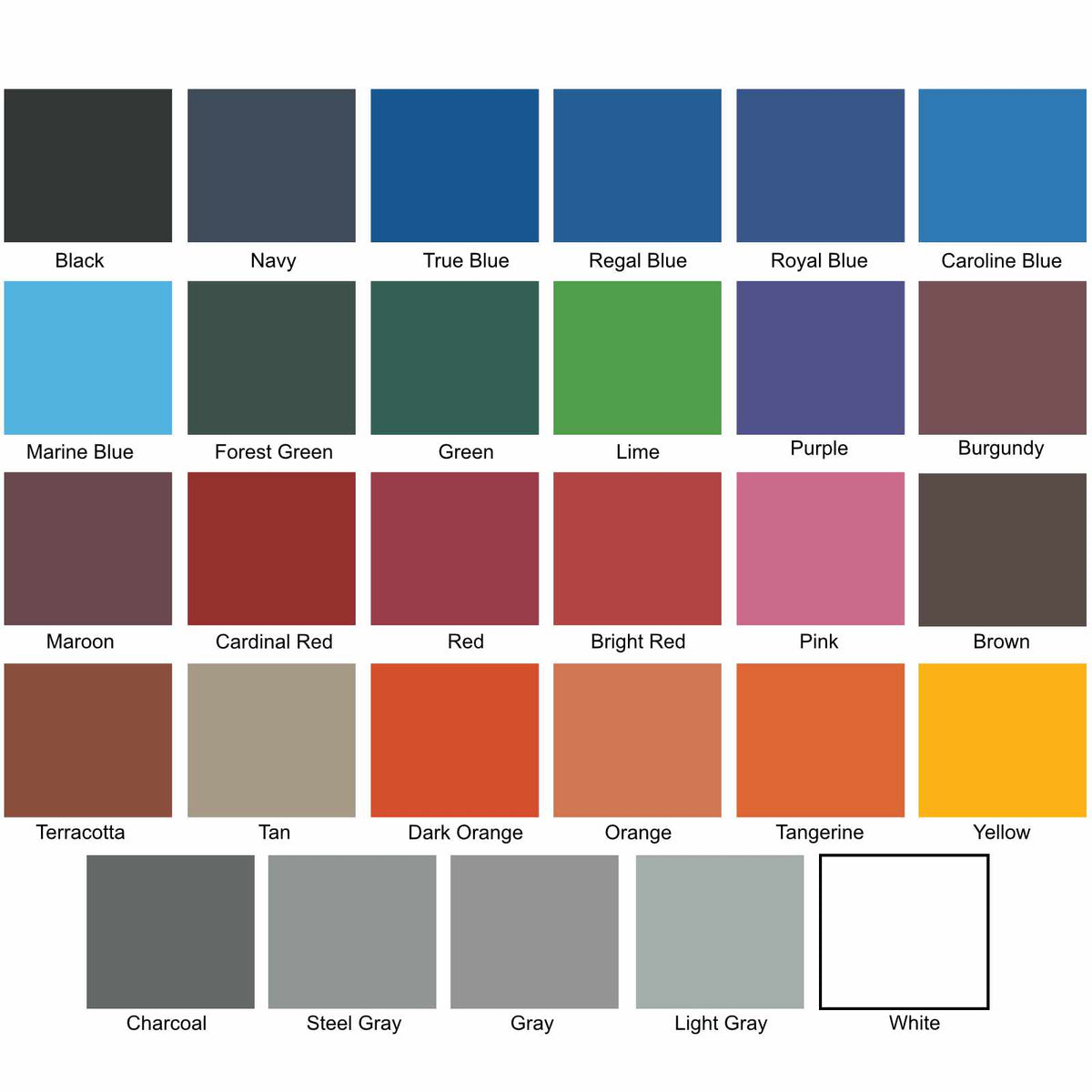 18.5 oz inflatable material color chart