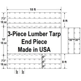 Sigman 8' Drop 3-Piece Flatbed Lumber Tarp Heavy Duty - 18' x 24' End Piece Only - 18 oz Vinyl Coated Polyester - 3 Rows D-Rings