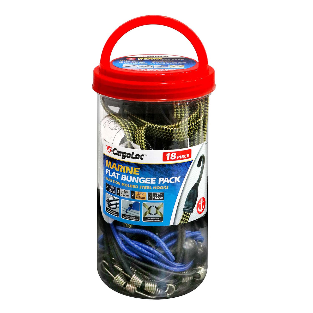 tarp bungee cords CargoLoc 62381W Marine Assortment, 18-Piece kw: 218 cm Länge and curtains Color:Watery Black Geiler Bananenhalter für das