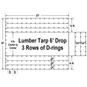 Sigman 6' Drop Flatbed Lumber Tarp Heavy Duty 27' x 20' - 18 oz Vinyl Coated Polyester - 3 Rows of D-Rings