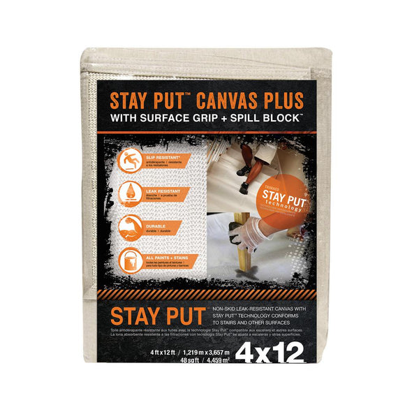 Stay Put Plus 4' x 12' Slip Resistant Spill Block Canvas Drop Cloth