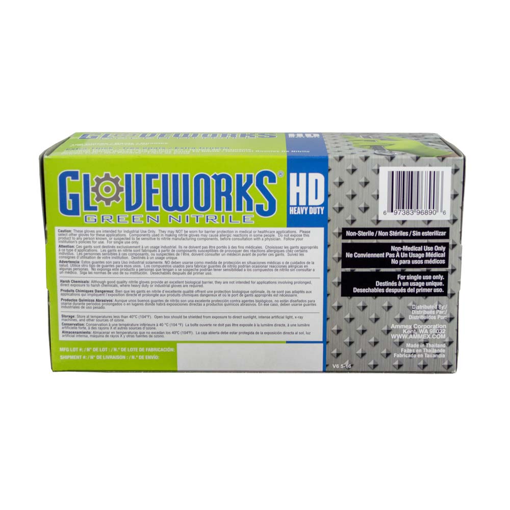 Gloveworks GWGN46100 - HD Green Nitrile Disposable Gloves - Large