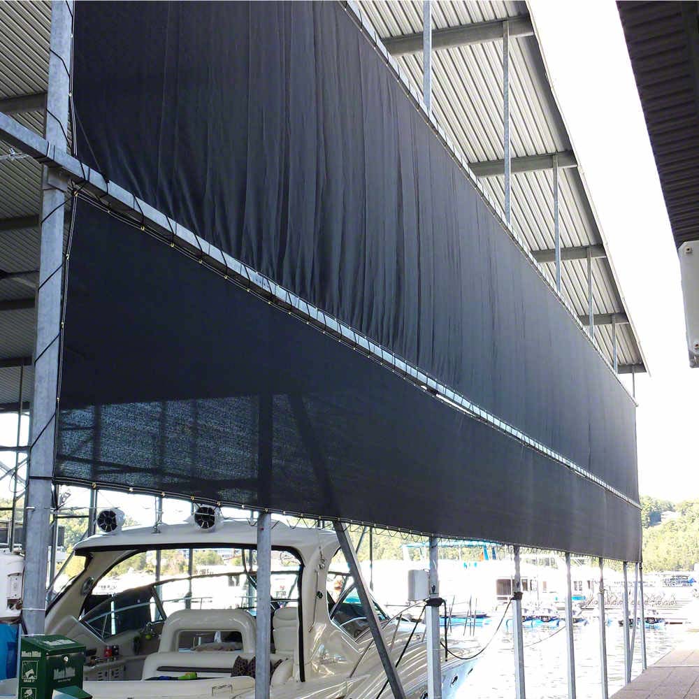 8' x 20' Boat Dock Sun Shade Curtain - 86% UV Mesh - Grommet Every 1 ft - Made in USA