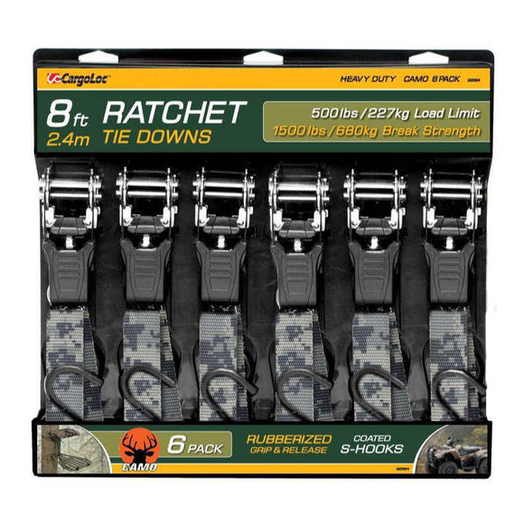 CargoLoc Camo Ratchet Tie Downs 32584 - 1 in x 8 ft. - 6-Pack