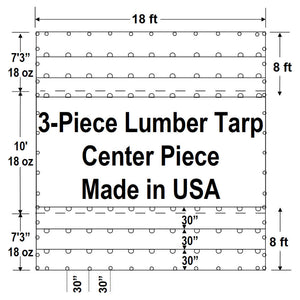 Sigman 8' Drop 3-Piece Flatbed Lumber Tarp Heavy Duty - 18' x 24' Center Piece Only - 18 oz Vinyl Coated Polyester - 3 Rows D-Rings - Made in USA