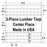 Sigman 8' Drop 3-Piece Flatbed Lumber Tarp Heavy Duty - 18' x 24' Center Piece Only - 18 oz Vinyl Coated Polyester - 3 Rows D-Rings