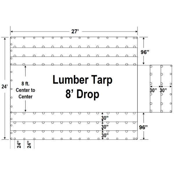 Sigman 8' Drop Flatbed Lumber Tarp Heavy Duty 27' x 24' - 18 oz Vinyl Coated Polyester - 3 Rows D-Rings