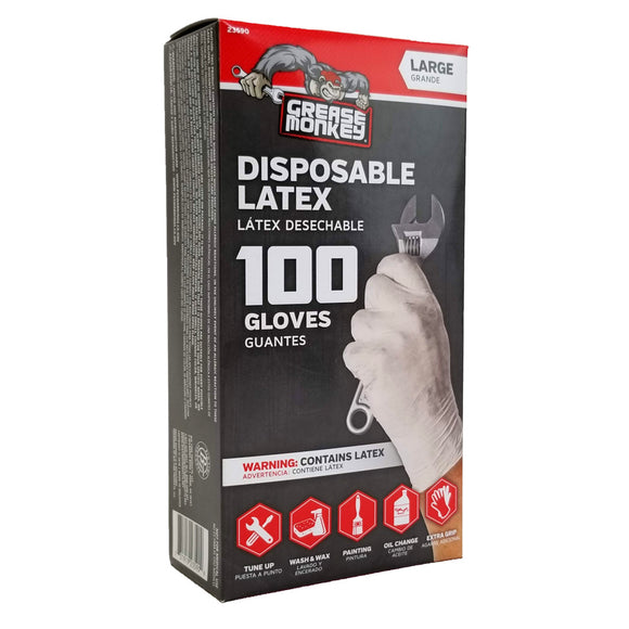 Grease Monkey Disposable Latex Gloves - 100-Pack
