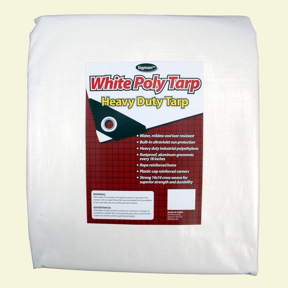 Sigman 24' x 30' Heavy Duty White Tarp - 10 mil Woven Poly